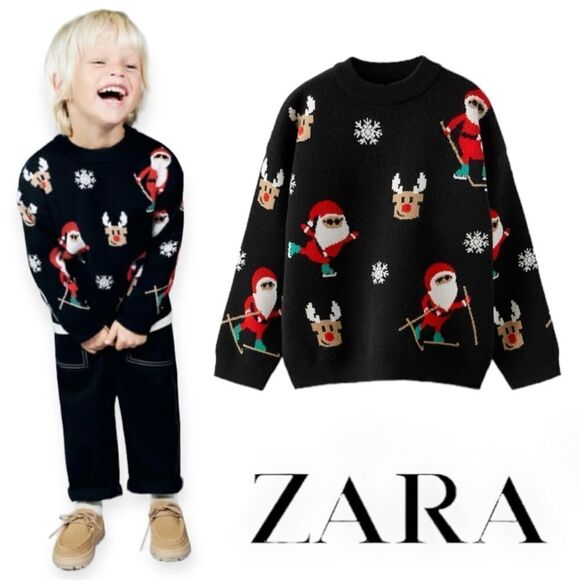 ZARA Kids | Black | SANTA CLAUS KNIT SWEATER - Picture 1 of 7